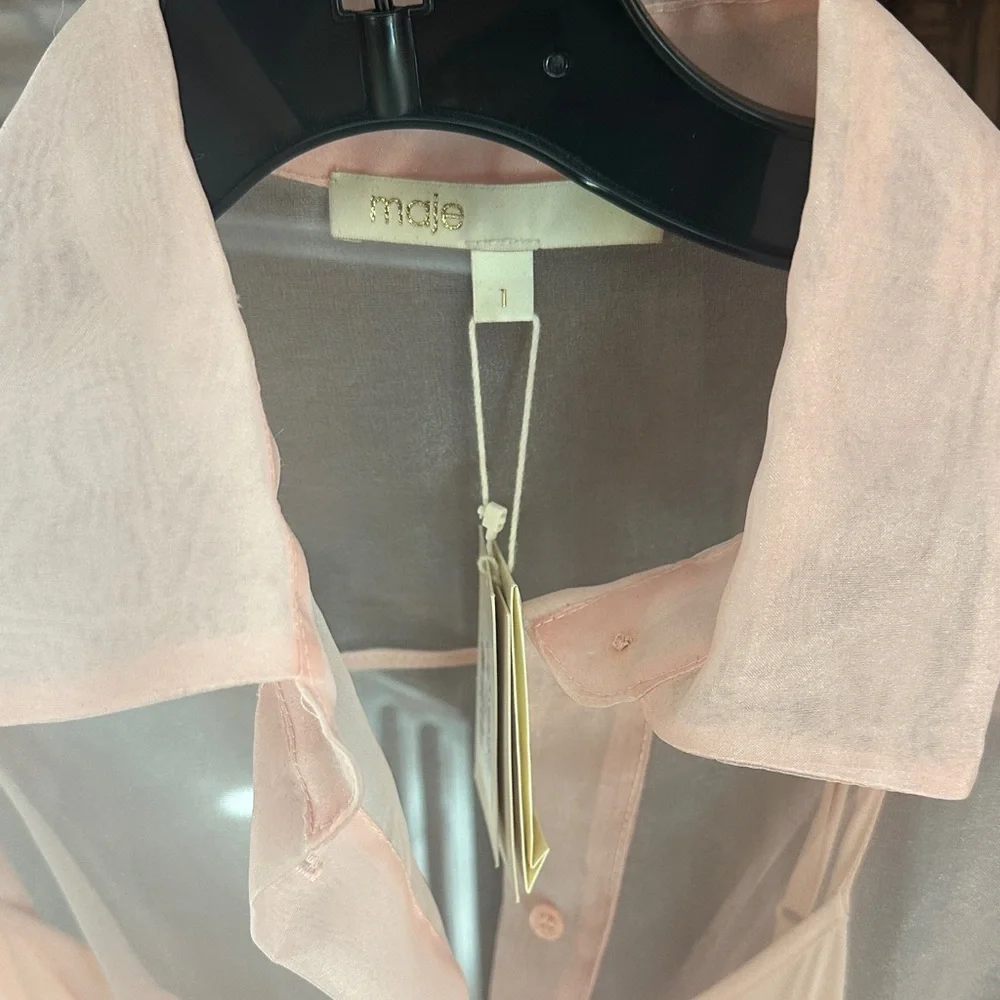 Maje Light Pink Sheer Shirt dress - Picture 2 of 4
